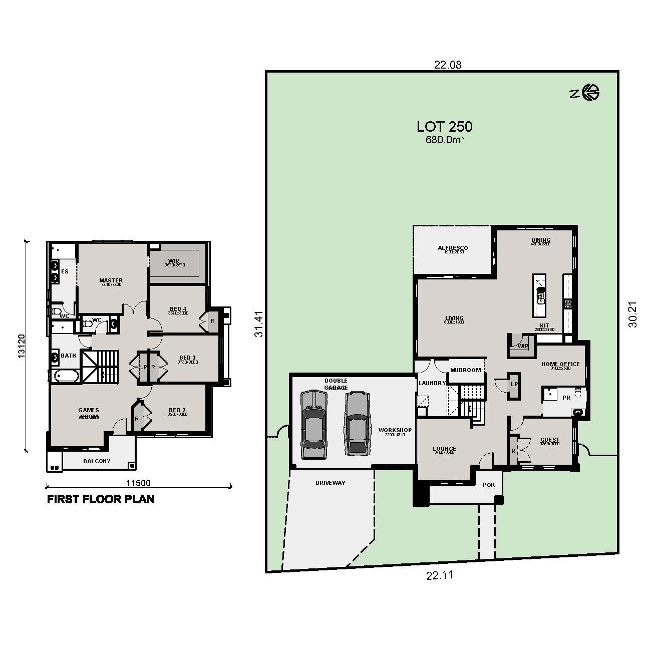 Lot 250 Custom Custom facade Colored Plan