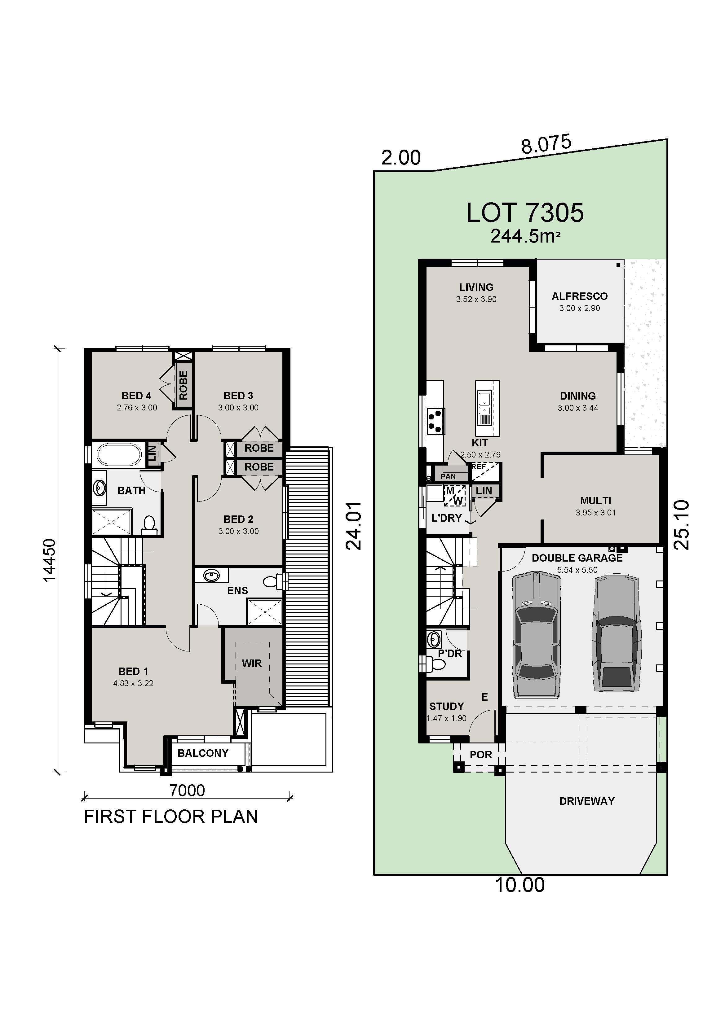 Lot 7305 Ellenbrook 23.5 modified for 24m Lots Alton Coloured Plan