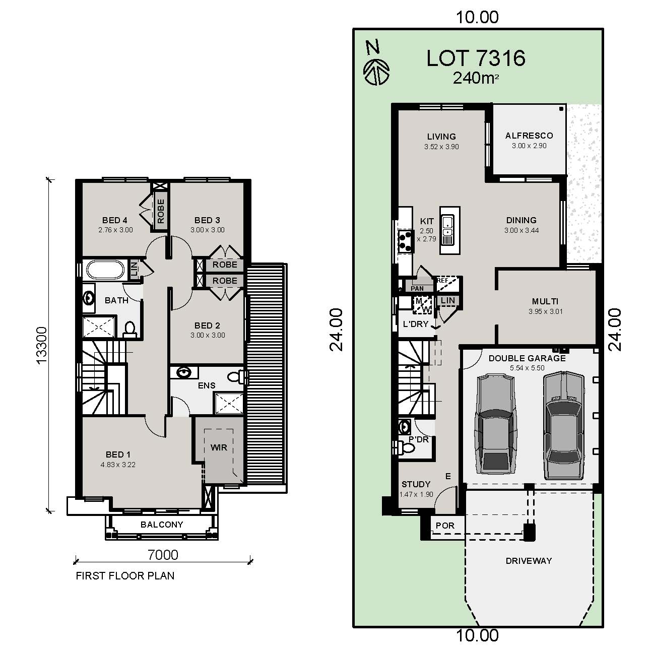 Lot 7316 Ellenbrook 23.5 modified for 24m Lots East Port Colored Plan